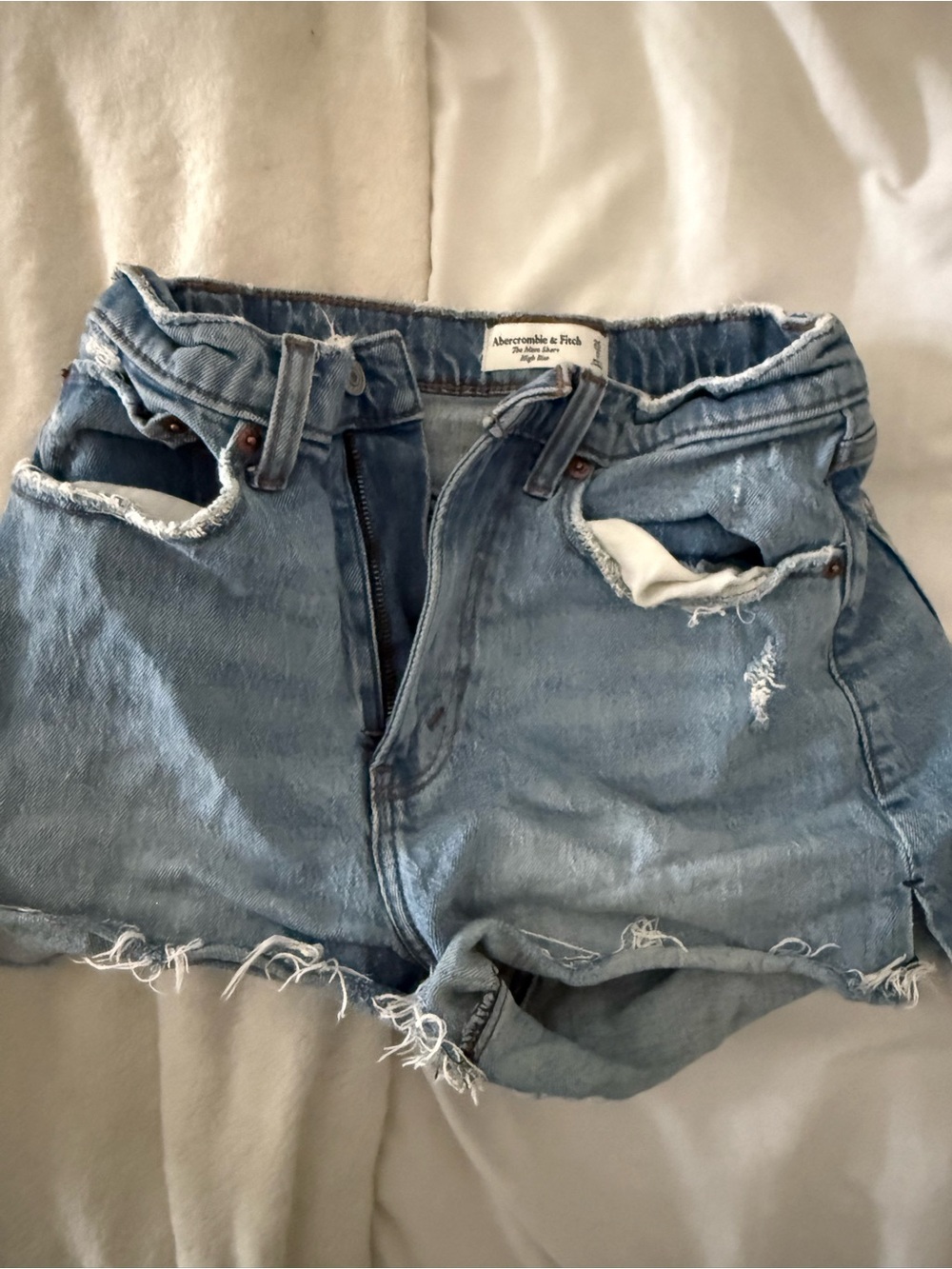 Abercrombie & Fitch Light Wash Distressed Denim Cutoff Shorts